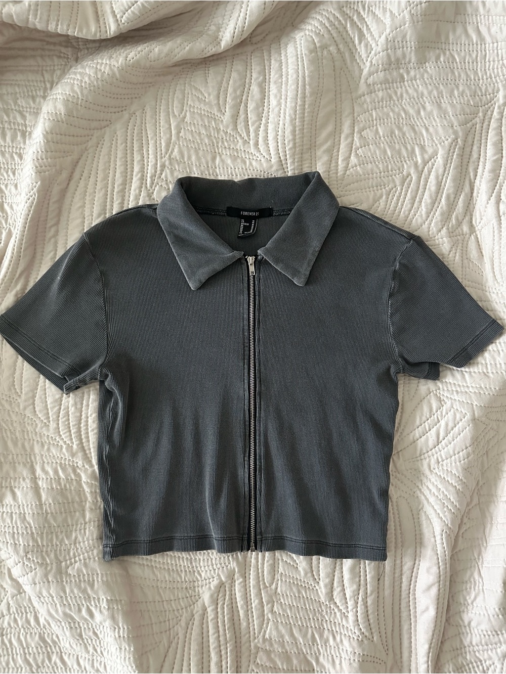 Forever 21 Dark Gray Zip Polo Crop Top